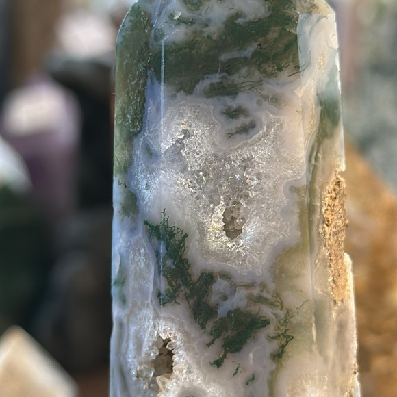 Moss Agate Crystal Point With Druzy! - Picture 9 of 11